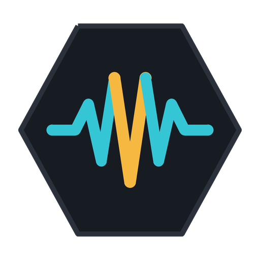 Ícone do TrackStation: waveform em âmbar e ciano dentro de um hexágono escuro